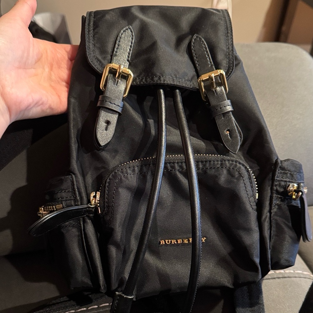 Burberry Black Backpack with Gold Accents
